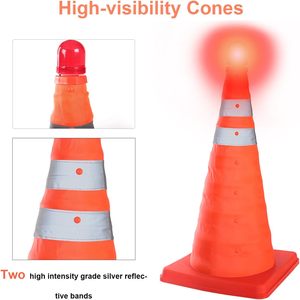 18 \ "đèn LED ban đêm màu cam huỳnh quang đóng mở nón giao thông 2 dải bạc phản chiếu cảnh báo giao thông cổ áo - Product Image 3