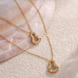 Collier pendentif gourde en alliage de zinc doré, serti de zirconium blanc, chaîne claviculaire pour femme, bijou cadeau - Product Image 2