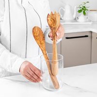 ArtisRaw – Lot de 2 cuillères à salade rustiques en bois d'olivier, durables, écologiques, qualité supérieure, lavage à la main uniquement