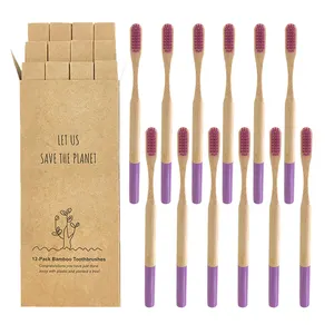 Doğal, sürdürülebilir bambu yapılmış Vbatty sevimli renkli diş fırçaları | 12 paket