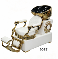 Station de lavage de cheveux ergonomique robuste et stable, blanche, avec base dorée pour salon