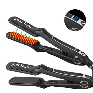 Alisador de cabelo 2 em 1 com LED e controle de temperatura alisador de cabelo infravermelho 450F de marca própria personalizado