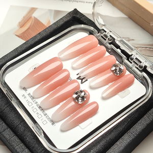 10 pièces de faux ongles de luxe faits à la main, vente en gros, design français nude, ombré <span class=keywords><strong>rose</strong></span>, <span class=keywords><strong>strass</strong></span>, couverture complète - Product Image 2