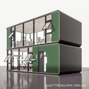 Casa Contenedor Moderna Rectangular para Oficina, Casa Móvil con Escaleras y Paredes de Vidrio - Product Image 5