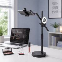 Support de bureau réglable avec anneau lumineux LED et pince pour téléphone, rotation universelle pour le streaming en direct et la prise de vue