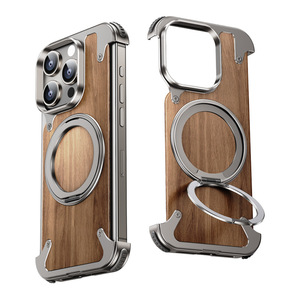 Custodia di Lusso in Legno di Noce per <span class=keywords><strong>Apple</strong></span> <span class=keywords><strong>iPhone</strong></span> 17 16 15 Pro Max, <span class=keywords><strong>Cover</strong></span> Protettiva Magnetica in Legno Massello e Metallo a Copertura Totale - Product Image 1