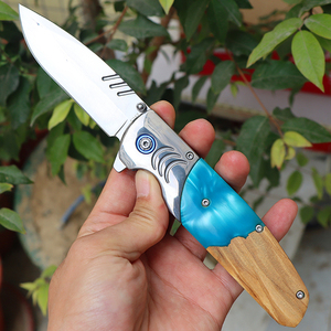 سكين تكتيكي EDC بمقبض خشبي أحدث سكين قابل للطي للتخييم في الهواء الطلق وصيد الأسماك محمول مطوي 440c سكين جيب فولاذية OEM - Product Image 3