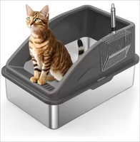 Bac à litière OEM extra large en acier inoxydable avec couvercle anti-adhésif à bords hauts pour chats de grande taille, espace intérieur de 20 L, toilette pour chat en plastique