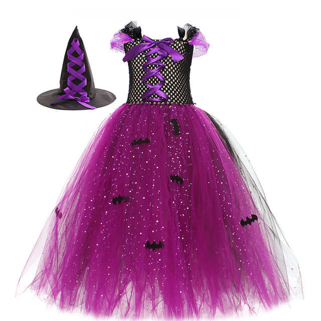 Age-Appropriate Girls Princess Tutu Dress with Magic Hat Children's Christmas Witch Costume