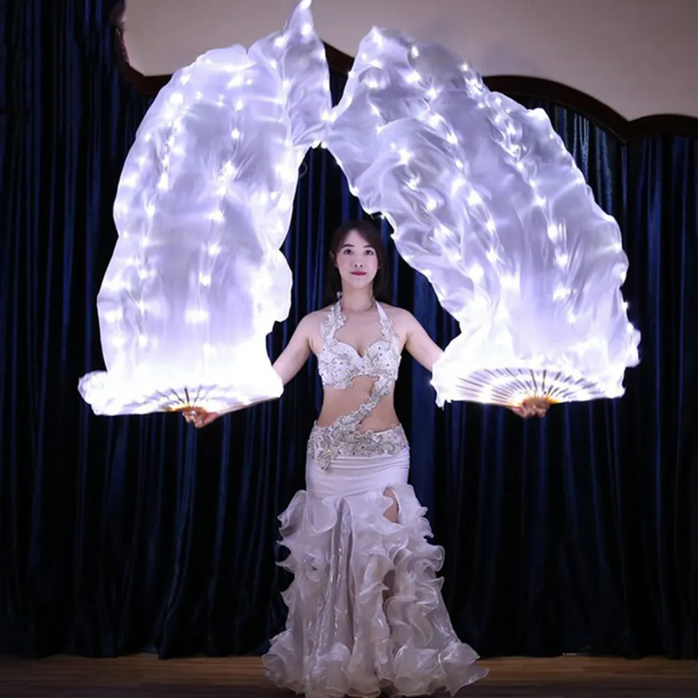 New Belly Dance Silk Fan Veil LED Fans Light up Shiny Pleated Carnival LED Fans Stage Performance Props Accessories Costume