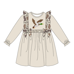 GLD1596 Vestido hasta la rodilla de manga larga con estampado de pato camuflado marrón para niña, venta al por mayor - Product Image 1