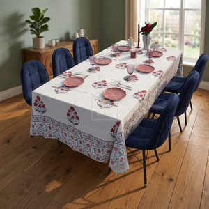 Nappe rectangulaire à imprimé floral en coton et lin, style classique, lavable, motif bleu et blanc, pour usage domestique - Product Image 3