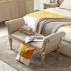 Lujosos muebles modernos de dormitorio de madera maciza, Banco de extremo de cama de hoja dorada tallada, terciopelo verde claro, categoría de producto <span class=keywords><strong>Fontainebleau</strong></span> - Product Image 6