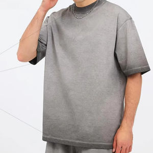 350G Cambio gradual Cuello redondo Hombres Suelta Casual Vintage Wash Camiseta Moda Simple Bottoming Shirt - Product Image 1