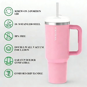 Mug à café isotherme à double paroi en acier inoxydable, grande capacité, avec logo personnalisé, anti-fuite, pour l'extérieur, 20-40 oz, avec poignée - Product Image 3