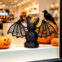 Panier de rangement multi-usages tissé à la main, écologique, avec motif chauve-souris sur le thème d'Halloween, pour salon, cuisine et entrée