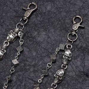 Yueli Double Layer <b>Skull</b> Dice Metal Double <b>Ring</b> Tibetan Silver Waist Chain Hip Hop Punk Style Jeans Charm Casual Wear - Product Image 4