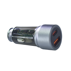 Adaptateur chargeur voiture 45W PD25W & QC3.0 18W charge rapide, métal transparent, 2 ports USB, chargeur voiture 30W transparent - Product Image 2