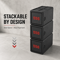 Boîte de rangement pour munitions 5,56, boîte à balles, organisateur, capacité de 50 munitions, design à tiroirs, boîte à munitions tactique empilable durable