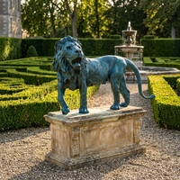 Escultura de León de Bronce Personalizada de Alta Calidad con Pátina Verde Antigua, Estatua de León de Pie para Decoración de Hoteles, Mansiones y Jardines