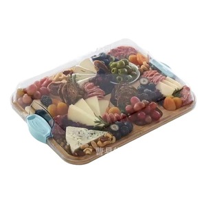 Bandeja cuadrada de madera con tapa y compartimentos, tabla de cortar de madera maciza para queso, frutas y aperitivos. - Product Image 5