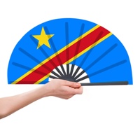 Éventail République Démocratique du Congo 33cm Bleu, Jaune, Rouge Diagonale Éventail Décoratif Culturel Naturel Réglable