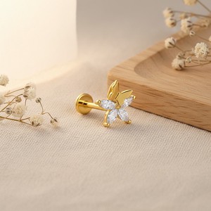 HGC 316 <span class=keywords><strong>L</strong></span> 16G 18G 14G <span class=keywords><strong>Piercing</strong></span> Hélix à dos plat et <span class=keywords><strong>Piercing</strong></span> Labret papillon avec Zircon Cubique, Bijoux d'oreille tendance pour femme - Product Image 3