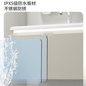 Meuble de salle de bain en acier inoxydable titane italien avec vasque en céramique couleur café au lait résistant à l'humidité - Product Image 2