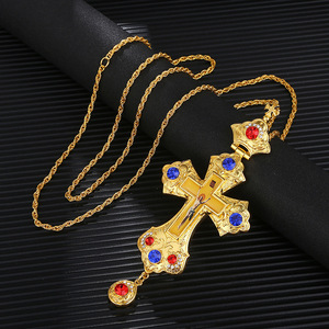 Collar con colgante de cruz de Jesús, collar con colgante de Cruz larga, de aleación de diamantes de cristal - Product Image 2