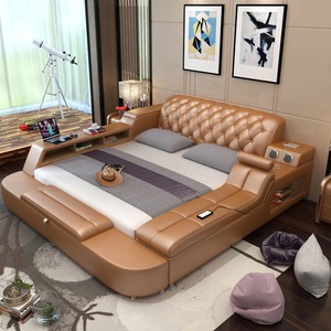 Cama Inteligente de Madera de Lujo Tamaño Queen con Masaje, Muebles de Dormitorio, Estructura de Cama Inteligente Multifuncional de Cuero de 1.5m - Product Image 2