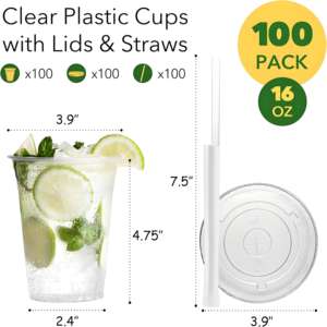 <span class=keywords><strong>Bicchieri</strong></span> Monouso in PET con Coperchi Piatti, Stampa Personalizzata per Caffè Freddo, Frullati, Succhi, Bibite, Cocktail - Product Image 2