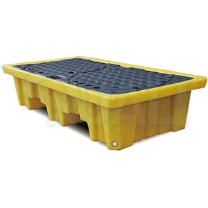 2 Barrels Oil Drum Plastic Anti-Spill Pallet Factory Price Forklift Used Spill Pallet Containment Spill Tray