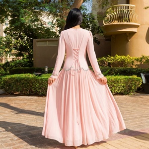 Abito da donna Abaya 2026 di tendenza con ampio orlo e maniche <span class=keywords><strong>a</strong></span> volant, elegante catena in vita con cristalli, abito da sera islamico, abbigliamento musulmano - Product Image 6