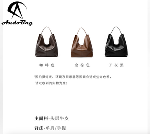 Sac fourre-tout en cuir de vachette Andong pour femmes, sac à bandoulière pour l'extérieur, grande capacité, pour les trajets quotidiens, le travail, sac à main - Product Image 2