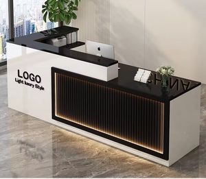 Quầy lễ tân tùy chỉnh đèn <span class=keywords><strong>LED</strong></span>, bàn tiếp tân hình chữ L cho văn phòng, salon làm đẹp - Product Image 1