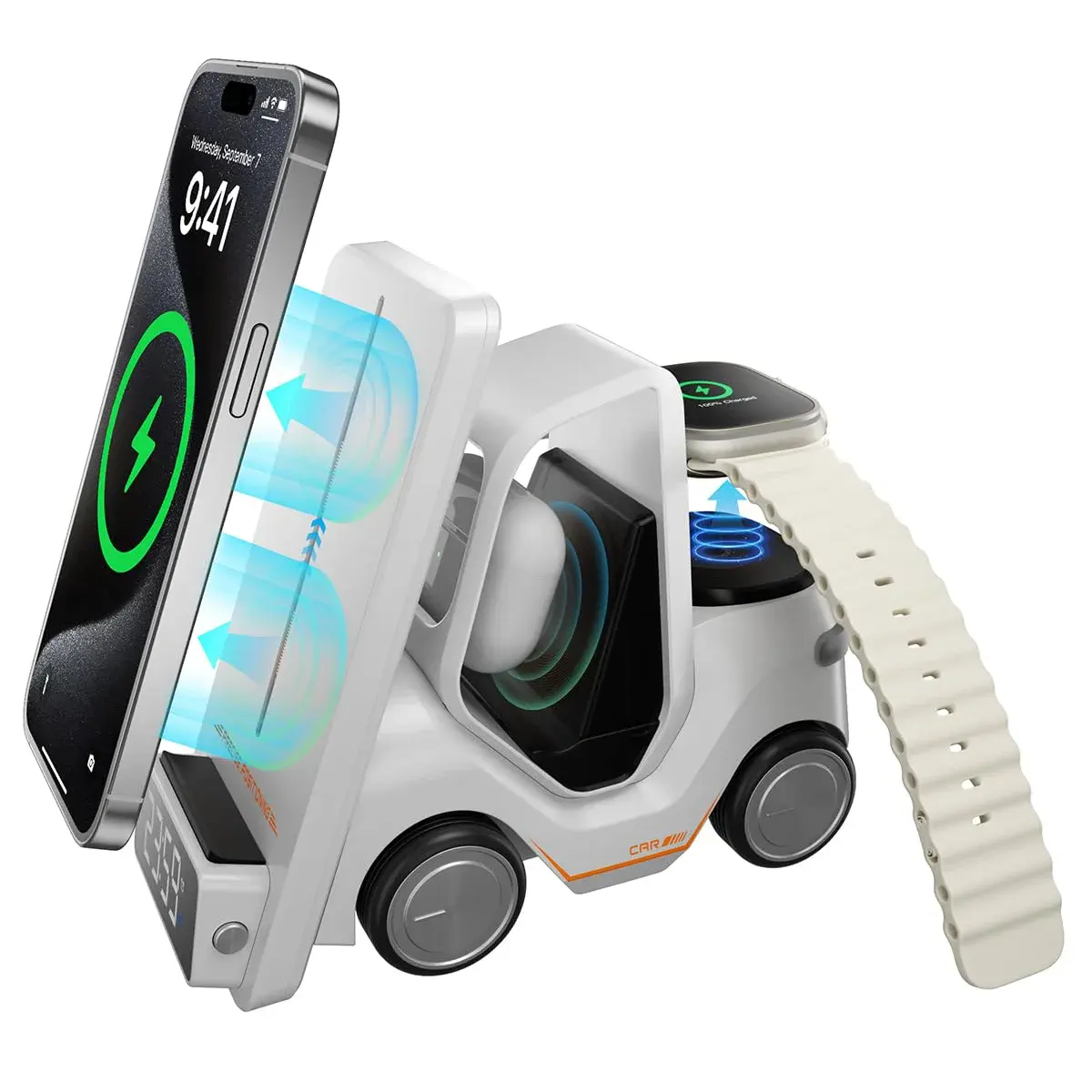 Nieuwe Ontwerp Heftruck Draadloze Oplader 3 In 1 Telefoon Draadloze Oplader Voor Iphone Oortelefoon Horloge Draadloze Oplader Dock Voor Samsung