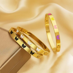 18K Gold PVD Plated Stainless Steel Fashion <b>Bracelets</b> Colorful Enamel Butterflies Open Close Bangles for Unisex Party - Product Image 5