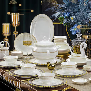 Brand New High Quality Light Luxury Gold Inlay Durable Reusable <b>Ceramic</b> Bowl Plate Dish Set Microwave Safe for Home Dining Use - Product Image 1