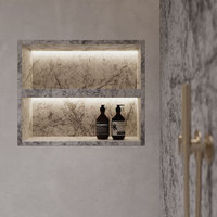 Niche de salle de bain moderne en marbre Calacatta Viola avec éclairage LED, étagère d'angle murale en marbre personnalisée