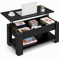 Table basse relevable de style européen, extensible, en verre trempé, avec rangement en bois, double niveau, pour petit salon
