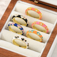 JS20 Vergulde vintage bloemen emaille ring Kleurrijke verstelbare open damesmode vingerringen