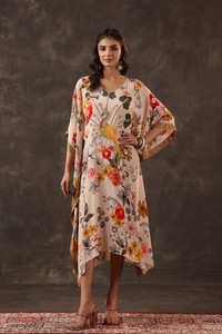Premium Women <b>Botanical</b> <b>Print</b> Kaftan Maxi Dress Relaxed Fit Flowing Batwing Sleeve Vacation Beachwear Outfit - Product Image 3