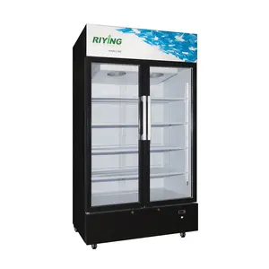 Refrigerador vertical comercial de gran tamaño, escaparate, doble puerta de vidrio