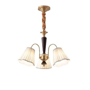 Lustre de salon rétro américain en cuivre massif Nanyang, luminaire suspendu vintage en bois massif de style français pour salle à manger et chambre à coucher - Product Image 4