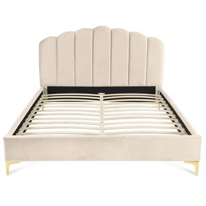 <span class=keywords><strong>Lit</strong></span> double <span class=keywords><strong>beige</strong></span> en tissu <span class=keywords><strong>velours</strong></span> au design élégant - Product Image 1