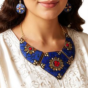 Collier ras du cou Rawat Handicrafts en laiton chrétien plaqué bronze antique avec mosaïque géométrique NK-1662, chaîne à maillons faite à la main - Product Image 1