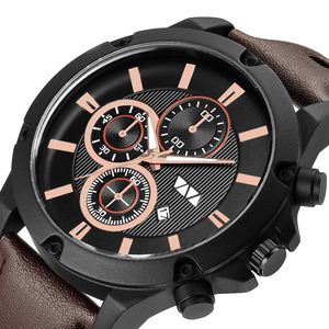 Mens Quartz Chronograph Watch Black Dial Leather Strap 3 Sub Dials Waterproof Luminous Sport Wristwatch - Product Image 6