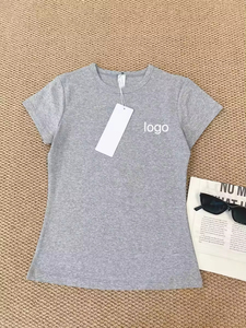 Solid Round Neck Letter Printed Short Sleeved T-shirt for Women Slim Fit Designer Casual Cotton <b>Crop</b> <b>Top</b> - Product Image 3