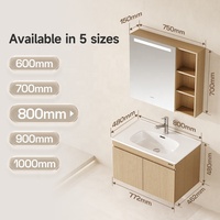 Meuble de salle de bain de haute qualité ARROW, miroir de vanité carré moderne en bois massif avec éclairage LED, en céramique, pour usage hôtelier