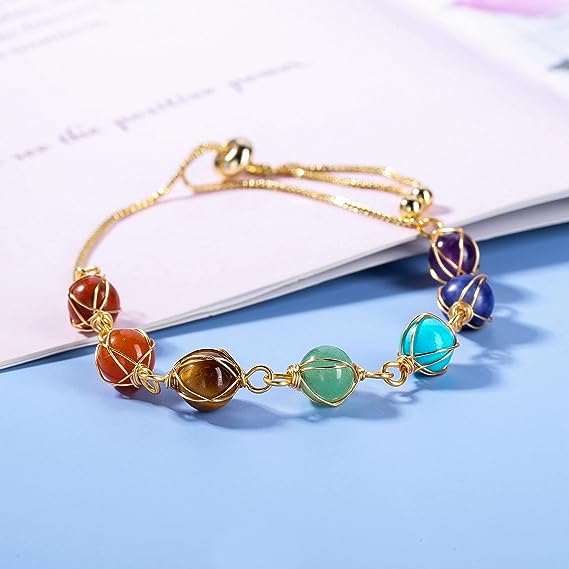 Bracciale Pietre Naturali, Bracciale Con Manubri Moda 8Mm Bracciale Chakra Con Perline Grana Legno Regolabile Braccialetto Dell'Amicizia Fortunato Yoga Gioielli Con Ciondoli Regalo Per Donne Uomini